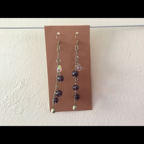 Handmade Dangling Earrings Purple, Clear & Beads - Picture 2 of 2